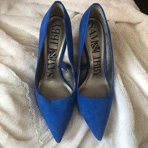 Blue suede heels